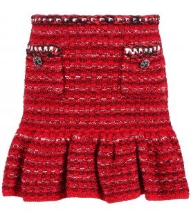 Red skirt for girl with silver and black buttons