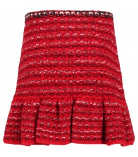 Red skirt for girl with silver and black buttons