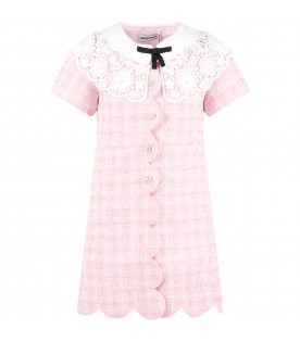 Pink dress for girl with silver buttons