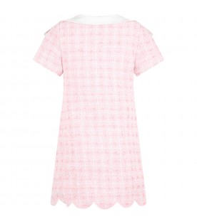 Pink dress for girl with silver buttons