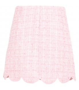 Pink skirt for girl with buttons with rhinestones