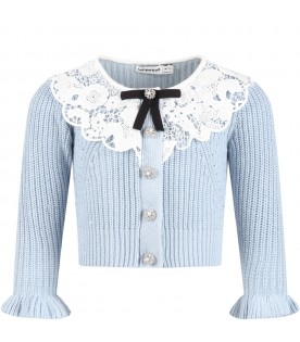 Light-blue cardigna for girl with black bows