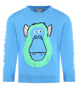 Light-blue sweater for boy with chimpanzee