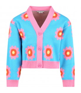 Light-blue cardigan for girl with flowers