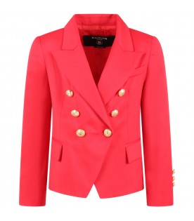 Red jacket for girl with iconic buttons