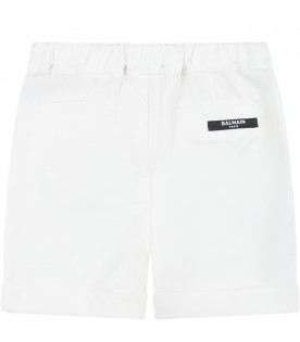 Ivory shorts for baby boy with logo patch