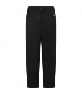 Black trousers for boy with logo patch