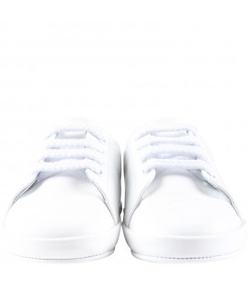 White sneakers for baby boy with black logo