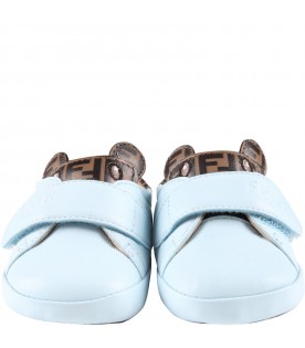 Light-blue sneakers for baby boy with bear and FF