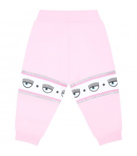 Pink sweatpants for baby girl with iconic eye