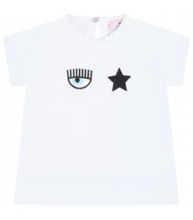 White T-shirt for baby girl with eye