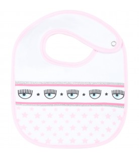 White bib for baby girl with wink