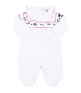 White jumpsuit for baby girl with eye