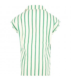 Ivory shirt for boy with red logo and green stripes