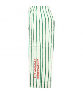 Ivory trousers for boy with green stripes and red logo