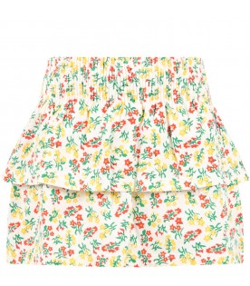 White skirt for girl with flowers and logo