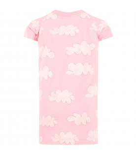 Pink dress for girl with clouds et logo
