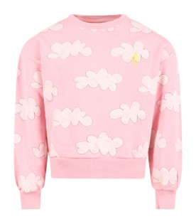 Pink sweatshirt for girl with white clouds and yellow logo