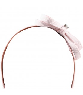 Pink headband for girl with bow and heart