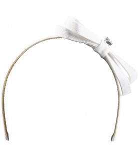 White headband for girl with bow and heart