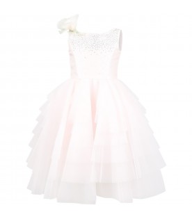 Pink dress for girl with rhinestones and flowers