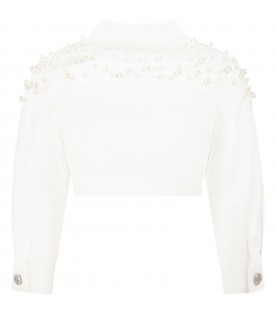 White jacket for girl with pearl
