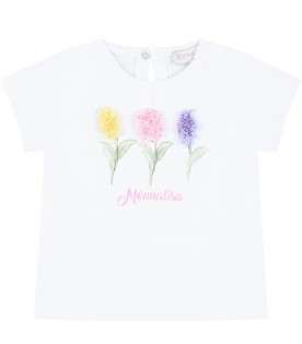 White T-shirt for baby girl with flowers