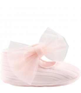 Pink flats for baby girl with tulle bow