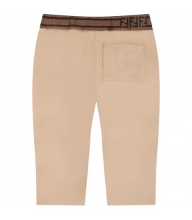 Beige trousers for baby boy with FF