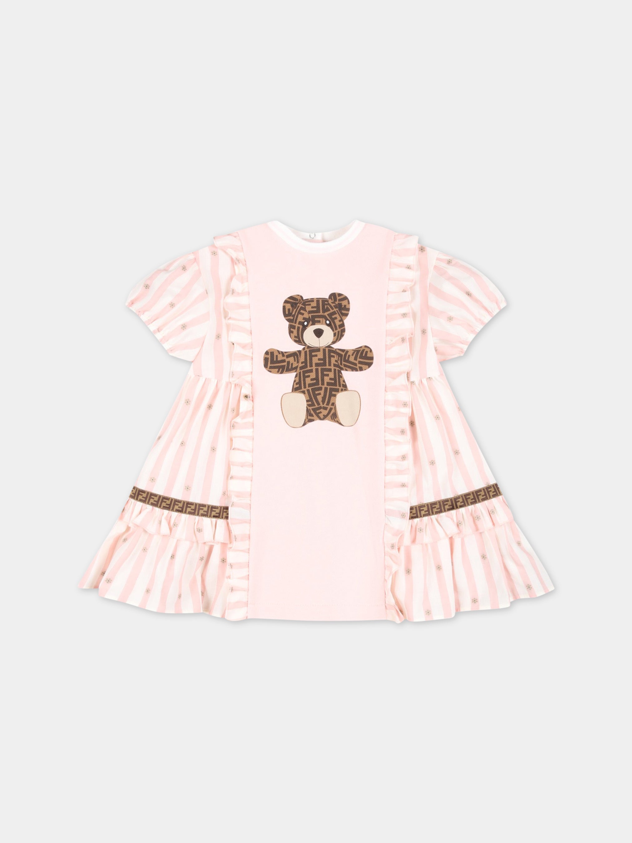 Vestito rosa per neonata con orso marrone e FF