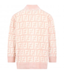 Pink cardigan for girl with white FF