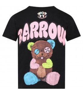 T-shirt nera per bambini con logo e orso
