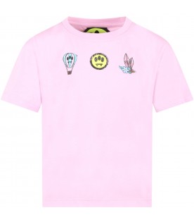 T-shirt rosa per bambina con mongolfiera e logo