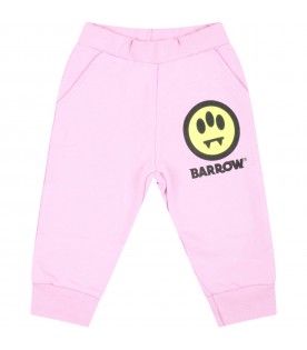 Pantaloni rosa da tuta per neonata con logo