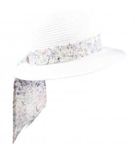 White hat for girl with ribbon