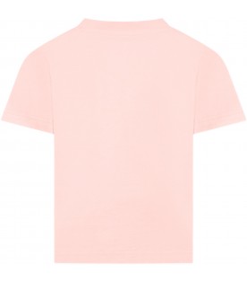 Pink T-shirt for girl with bear and logo