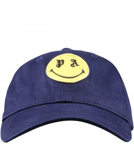 Blue hat for boy with yellow patch
