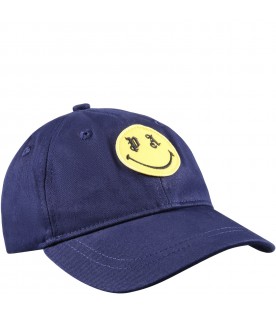 Blue hat for boy with yellow patch