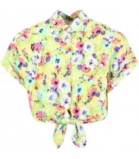 Green shirt for girl with floral print