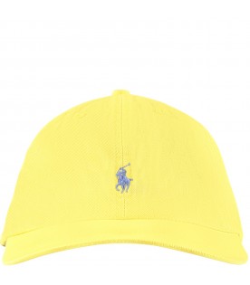 Yellow hat for boy with blue pony