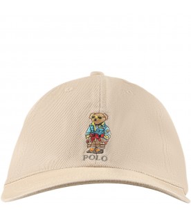 Beige hat for boy with Polo Bear