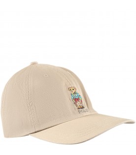 Beige hat for boy with Polo Bear
