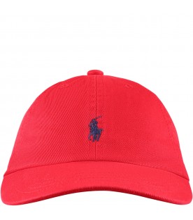 Red hat for baby boy with blue pony
