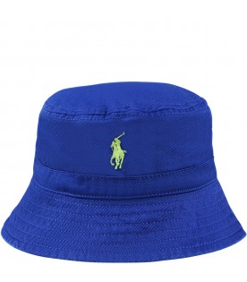 Blue bucket-hat for baby boy with yellow pony