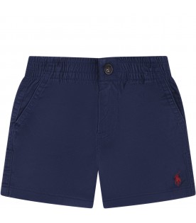 Blue shorts for baby boy with red pony