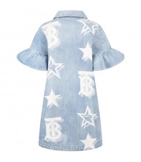 Light-blue dress for girl with TB monogram