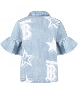 Light-blue shirt for girl with TB monogram