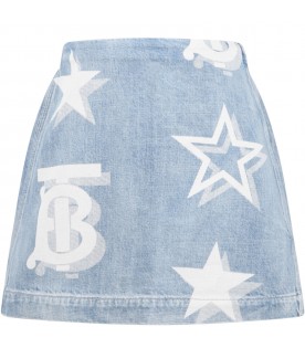 Light-blue skirt for girl with TB monogram