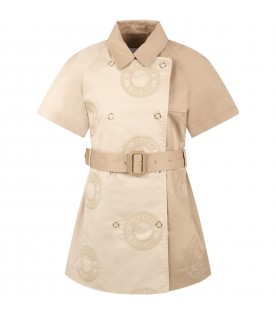 Beige dress for girl with logo