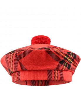 Red beret for kids with check